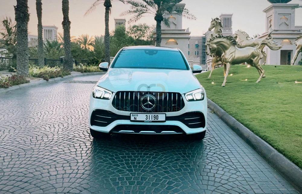 White Mercedes Benz AMG GLE 53 2021 for rent in Abu Dhabi 2